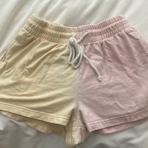 pink and yellow tie waist shorts